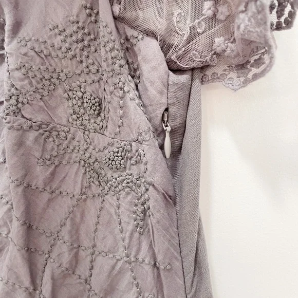 Gray Linen and Lace Sundance Ankle Length Dress - 12 - Picture 5 of 7